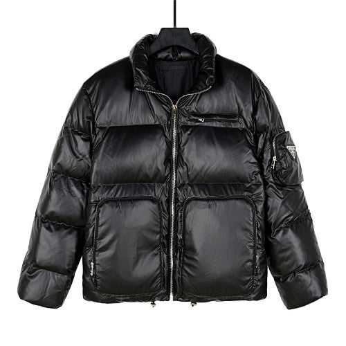 Prada Black Glossy Stand-Collar Puffer Jacket