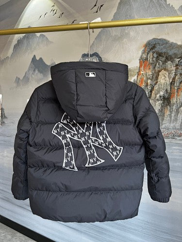 MLB NY Logo Hooded Puffer Jacket with Oversized Back Graphic