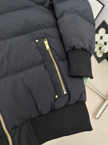 Moose Knuckles Charcoal Hooded Puffer Jacket with Gold-Tone Details