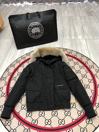 Canada Goose Black Button-Front Hooded Bomber Jacket