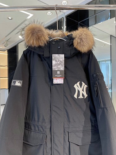 MLB NY Logo Black Hooded Parka with Plush-Look Trim