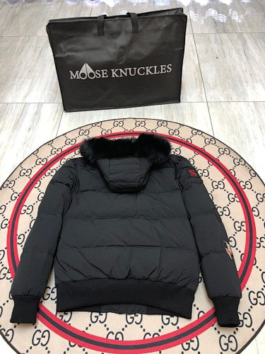 Moose Knuckles Graphic Hooded Puffer Jacket with Textured Trim