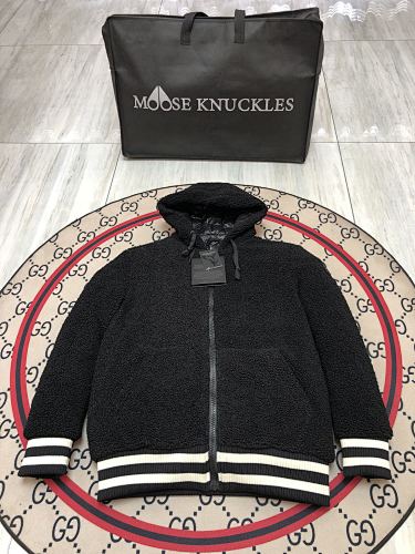 Moose Knuckles Textured Hooded Zip-Up Jacket with Striped Trim