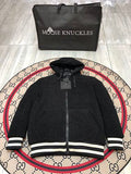 Moose Knuckles Textured Hooded Zip-Up Jacket with Striped Trim