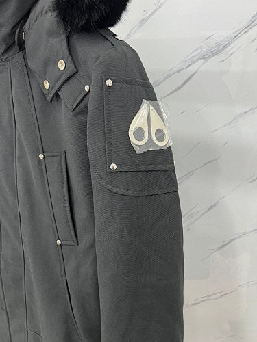 Moose Knuckles Black Hooded Parka with Textured Trim