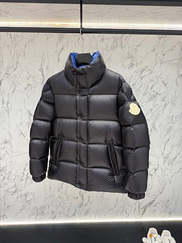 Moncler Black High-Collar Puffer Jacket with Blue Lining