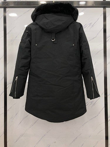 Moose Knuckles Black Hooded Parka with Textured Trim