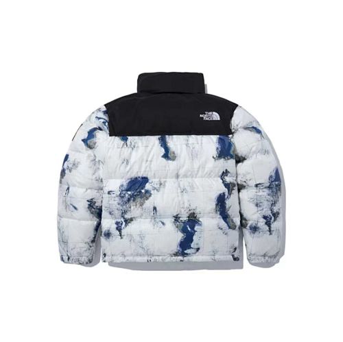 The North Face White & Blue Abstract Print Puffer Jacket