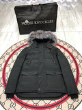 Moose Knuckles Charcoal Hooded Parka with Grey Textured Trim