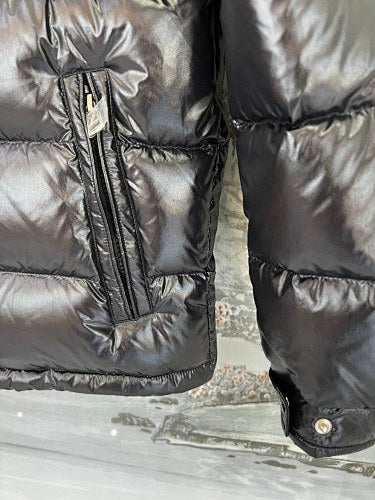 Moncler Glossy Hooded Puffer Jacket with Stand Collar