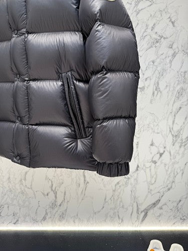 Moncler Black High-Collar Puffer Jacket with Blue Lining
