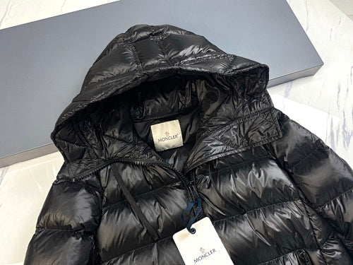 Moncler Black Glossy Long Hooded Puffer Coat