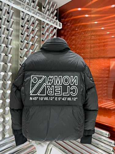 Moncler Black High-Collar Puffer Jacket with Graphic Back Print