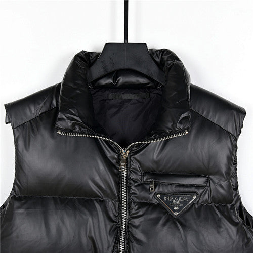 Prada Black Glossy Stand-Collar Puffer Vest