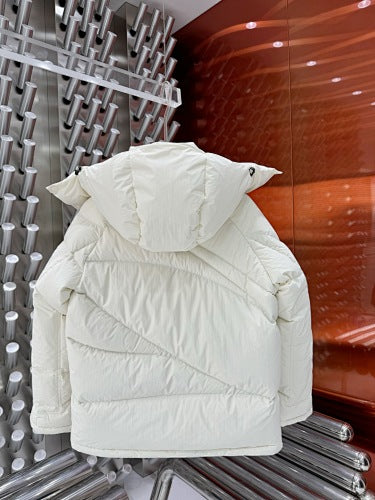 Moncler Ivory White Asymmetric-Quilt Hooded Puffer Jacket