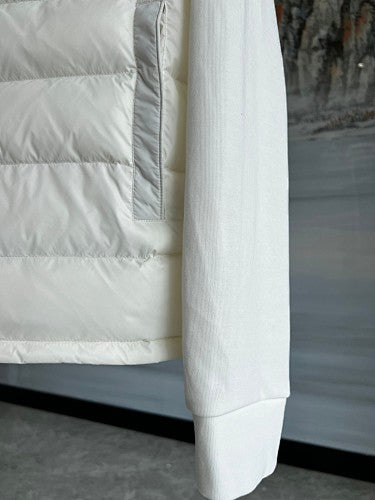 Moncler White Hooded Jacket with Black Stripe and Quilted Front
