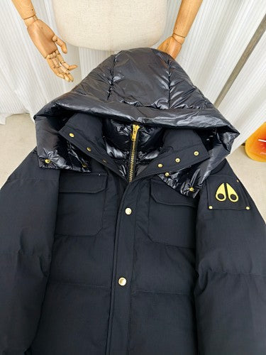 Moose Knuckles Black Hooded Jacket with Gold-Tone Hardware