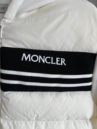 Moncler White & Black Stripe Quilted-Front Hooded Jacket