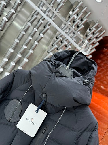 Moncler Black Hooded Puffer Jacket with Angled Quilting