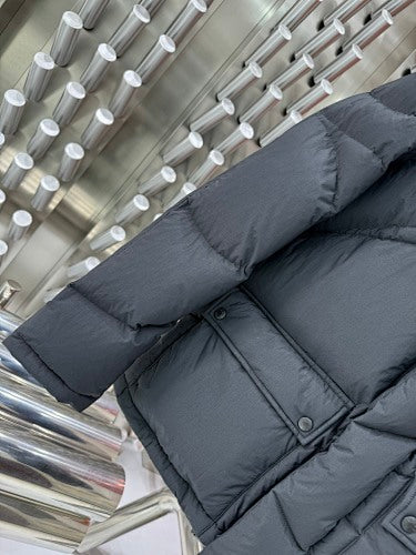 Moncler Black Hooded Puffer Jacket with Angled Quilting
