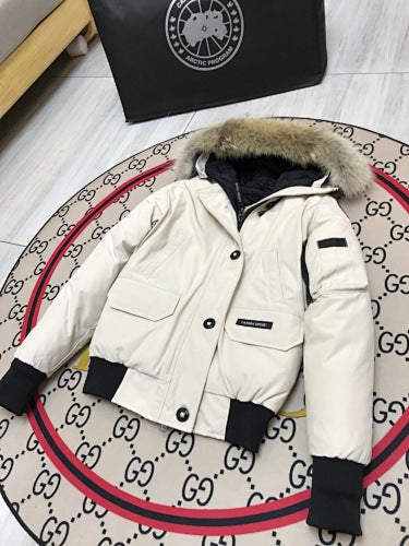 Canada Goose Black Button-Front Hooded Bomber Jacket
