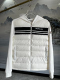 Moncler White Hooded Jacket with Black Stripe and Quilted Front