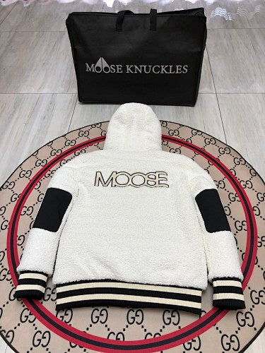 Moose Knuckles Textured Hooded Zip-Up Jacket with Striped Trim