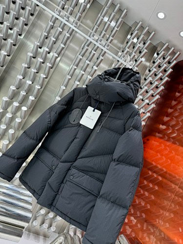 Moncler Black Hooded Puffer Jacket with Angled Quilting
