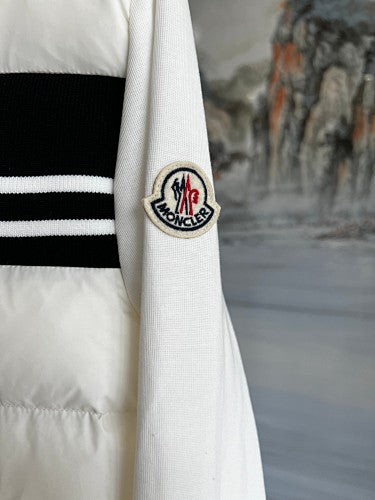 Moncler White & Black Stripe Quilted-Front Hooded Jacket