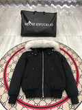 Moose Knuckles Black Fur-Look Trim Hooded Bomber Jacket