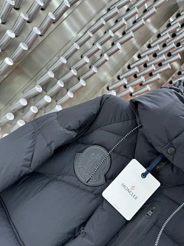 Moncler Black Hooded Puffer Jacket with Angled Quilting