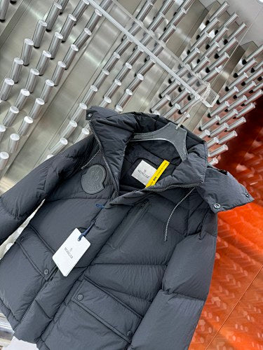 Moncler Black Hooded Puffer Jacket with Angled Quilting