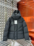 Moncler Black Hooded Puffer Jacket with Angled Quilting