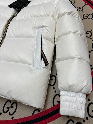 Moose Knuckles White Glossy Stand-Collar Puffer Jacket