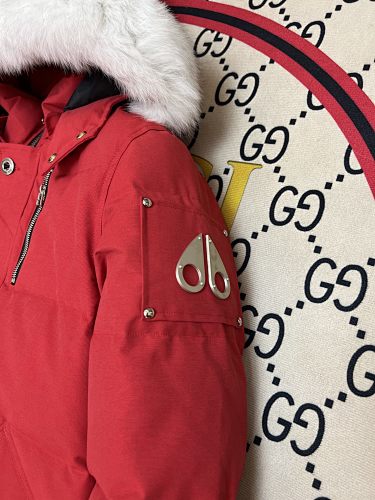Moose Knuckles Red White-Trim Hooded Puffer Parka