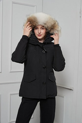 Canada Goose Button-Front Hooded Parka with Textured Trim