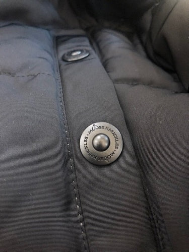 Moose Knuckles Black Long Hooded Parka with Grey Textured Trim