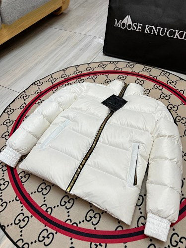 Moose Knuckles White Glossy Stand-Collar Puffer Jacket