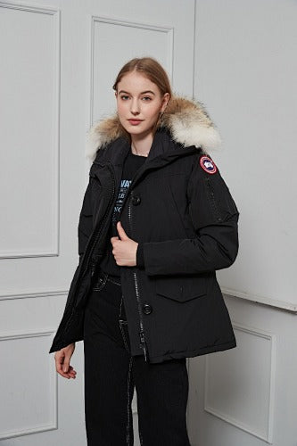 Canada Goose Button-Front Hooded Parka with Textured Trim