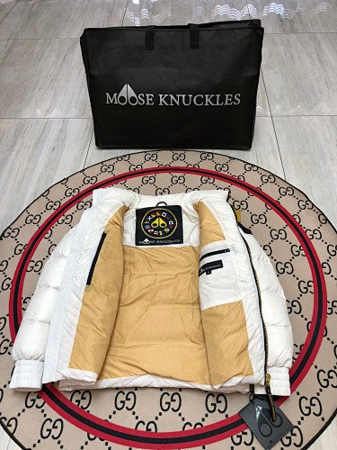 Moose Knuckles White Glossy Stand-Collar Puffer Jacket