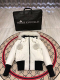 Moose Knuckles White Pom-Pom Hooded Bomber Jacket
