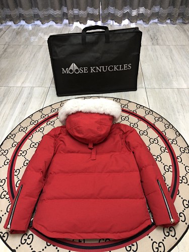 Moose Knuckles Red White-Trim Hooded Puffer Parka