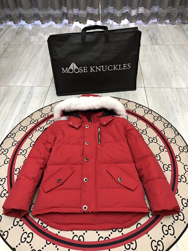 Moose Knuckles Red White-Trim Hooded Puffer Parka