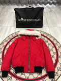 Moose Knuckles Red White-Trim Hooded Bomber Jacket
