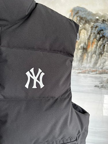 MLB NY Logo Charcoal Puffer Vest with Oversized Back Graphic