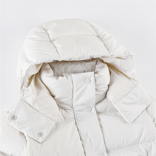 Lululemon Ivory White Tonal-Logo Hooded Puffer Jacket