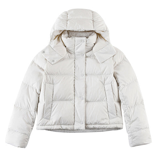 Lululemon Ivory White Tonal-Logo Hooded Puffer Jacket