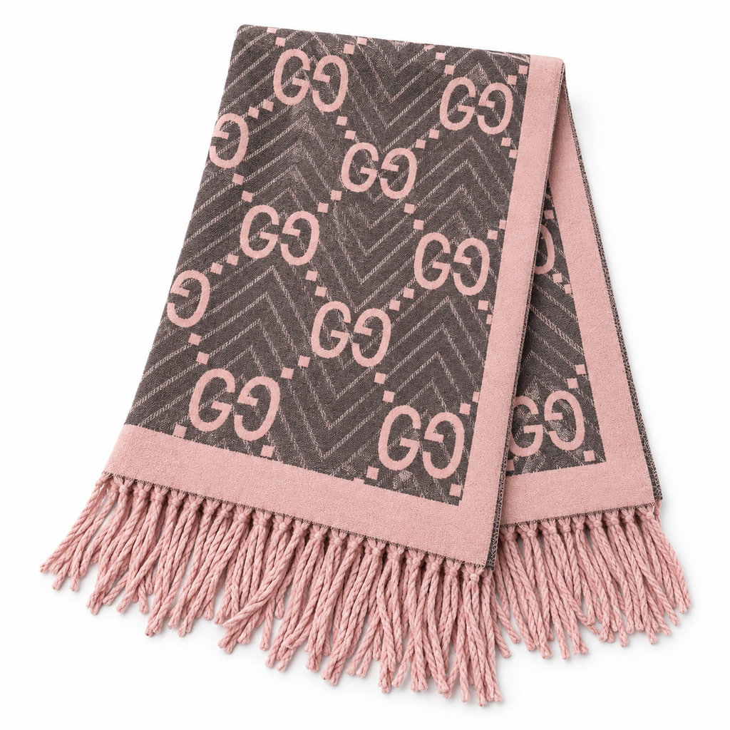 Gucci Style GG Herringbone Fringe Scarf