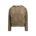 Moncler Taupe Hooded Zip-Up Jacket with Ribbed Knit Sleeves