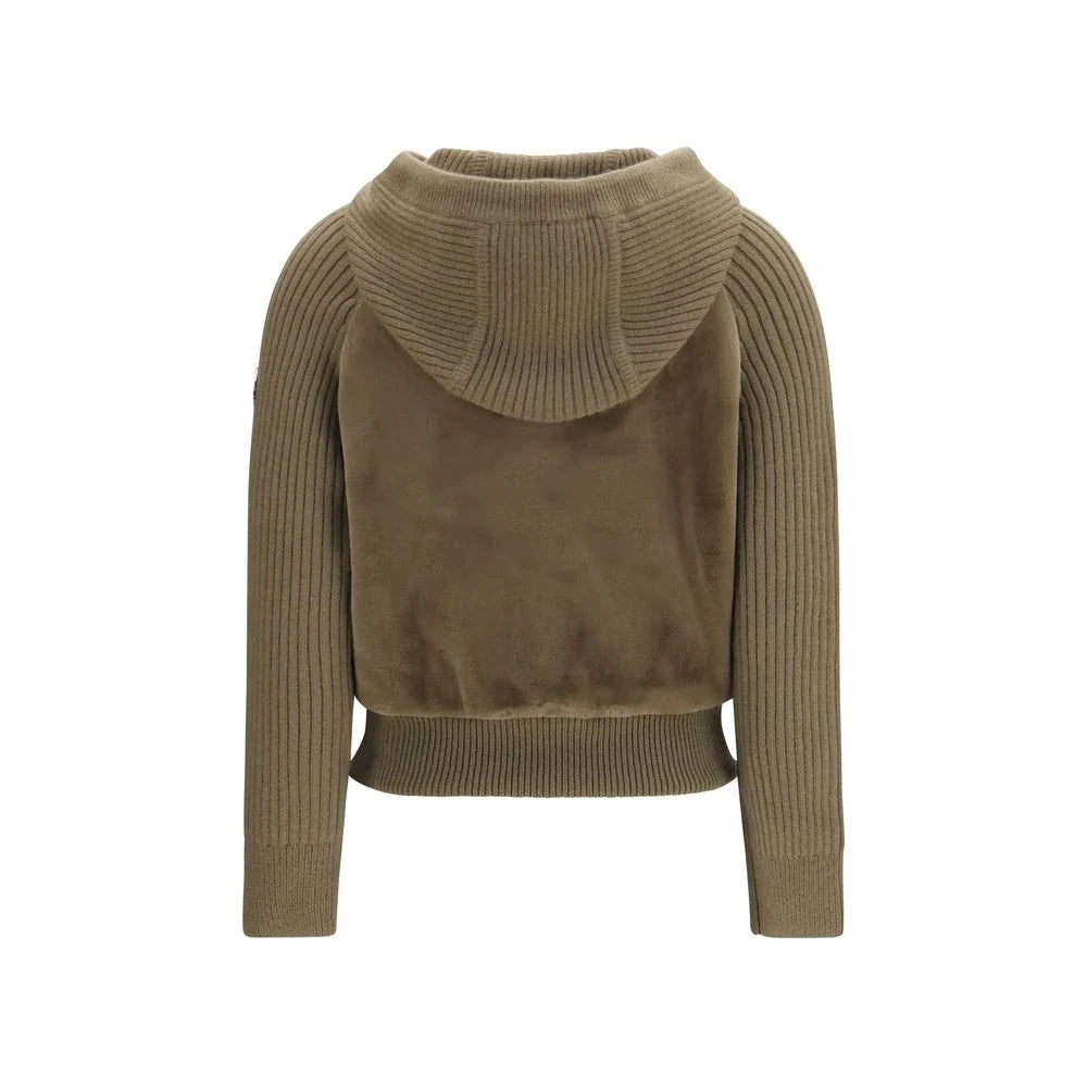 Moncler Taupe Hooded Zip-Up Jacket with Ribbed Knit Sleeves